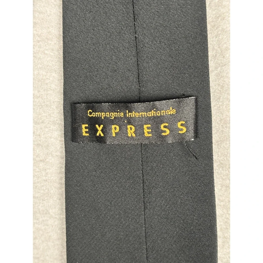 Vintage Express Tie Mens One Size Black Metal Medallion Polyester Necktie 80s